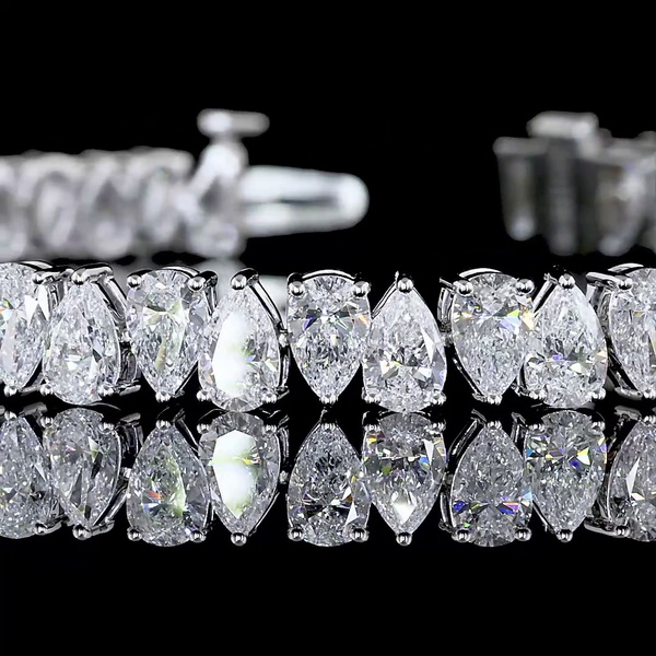 Lab-Grown 11.21 Carat Pear E-VS Diamond 14K White Gold Tennis Bracelet