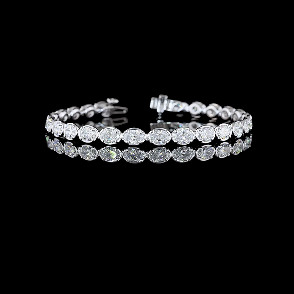 Lab-Grown 8.39 Carat Oval F-VS2 Diamond 14K White Gold Tennis Bracelet