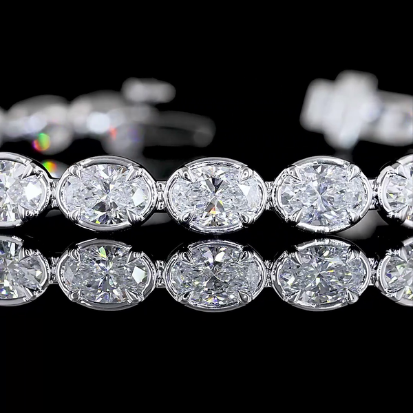Lab-Grown 8.39 Carat Oval F-VS2 Diamond 14K White Gold Tennis Bracelet