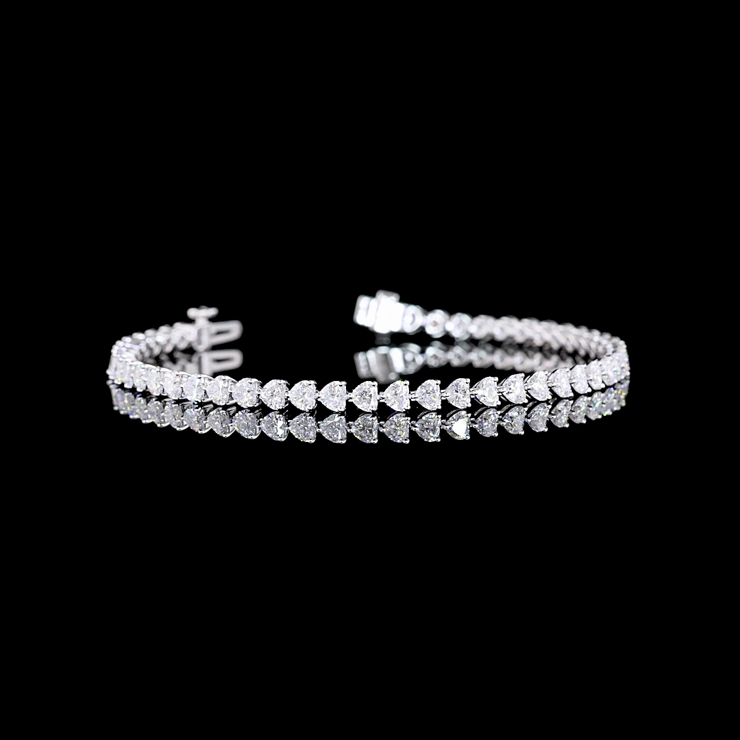 Lab-Grown 5.46 Carat Heart E-VS Diamond 14K White Gold Tennis Bracelet