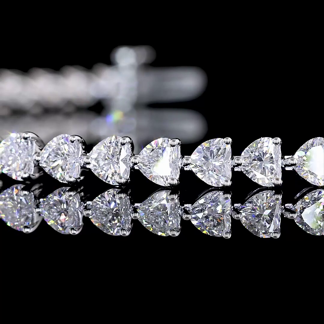 Lab-Grown 5.46 Carat Heart E-VS Diamond 14K White Gold Tennis Bracelet