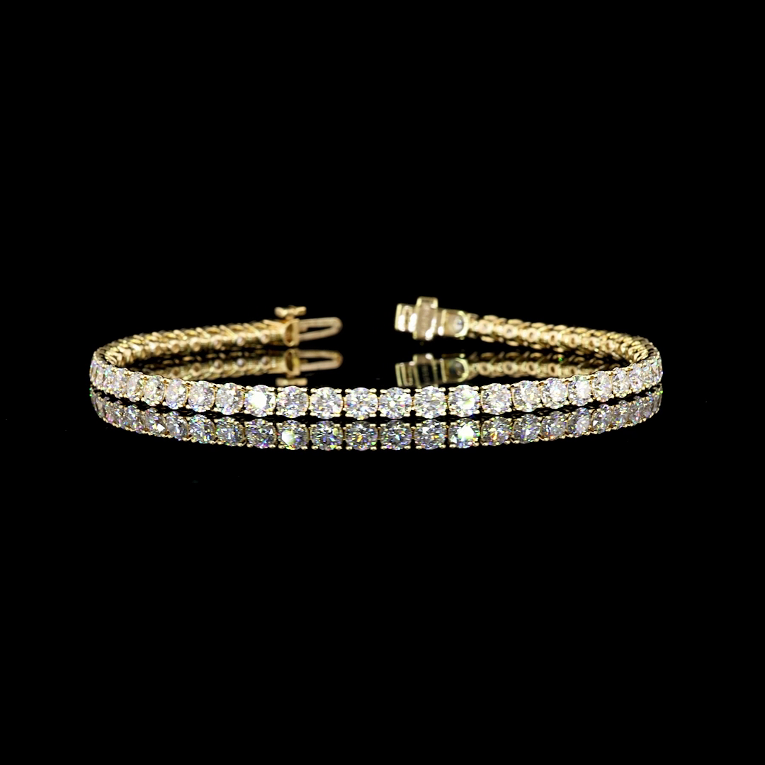 Lab-Grown 6.58 Carat Round E-VS Diamond 14K Yellow Gold Tennis Bracelet