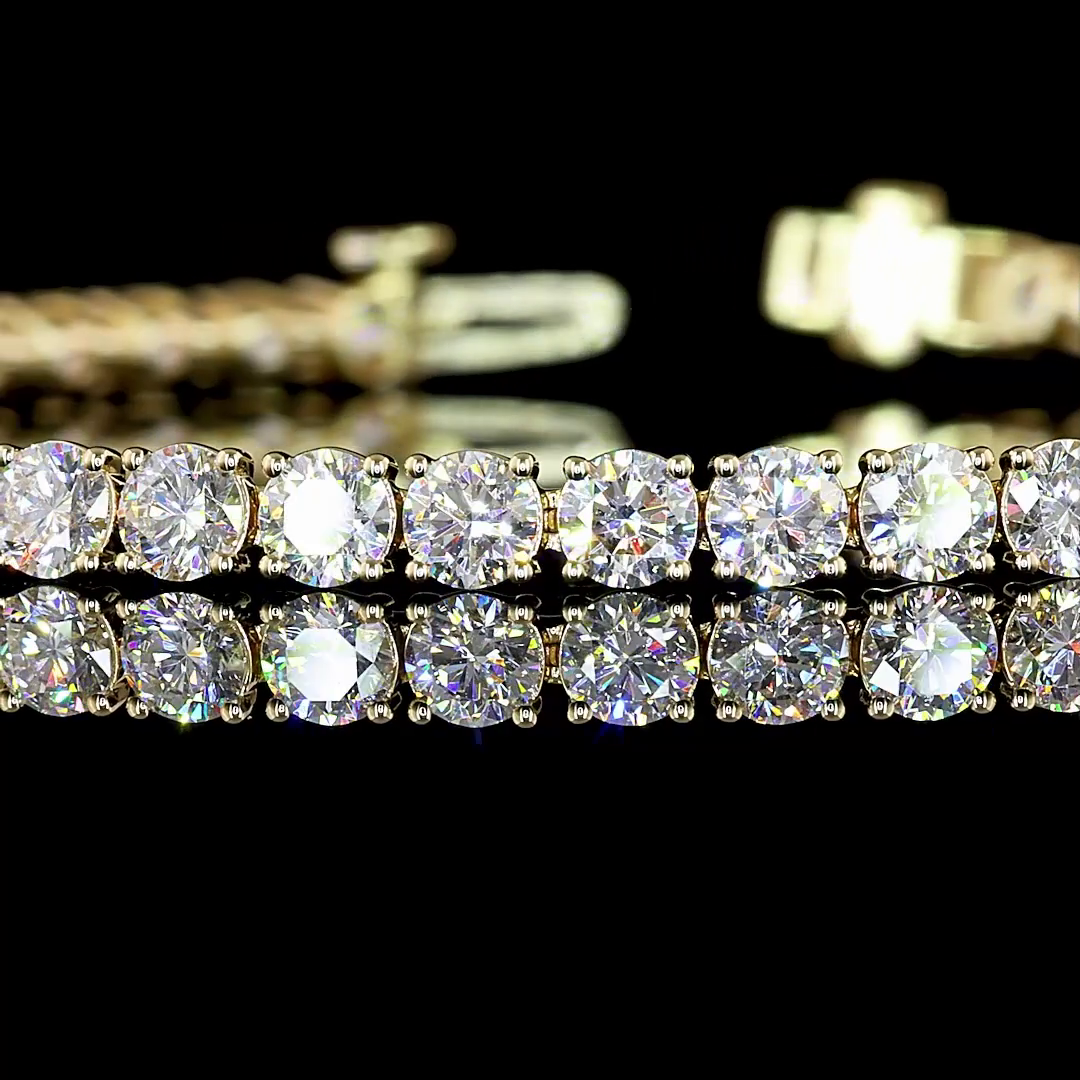 Lab-Grown 6.58 Carat Round E-VS Diamond 14K Yellow Gold Tennis Bracelet