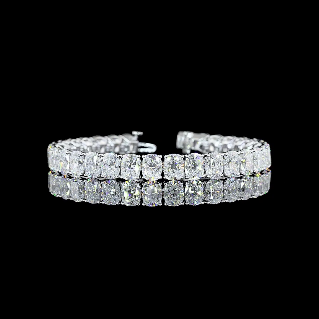 Lab-Grown 33.19 Carat Cushion Brilliant E-VVS2 Diamond 14K White Gold Tennis Bra