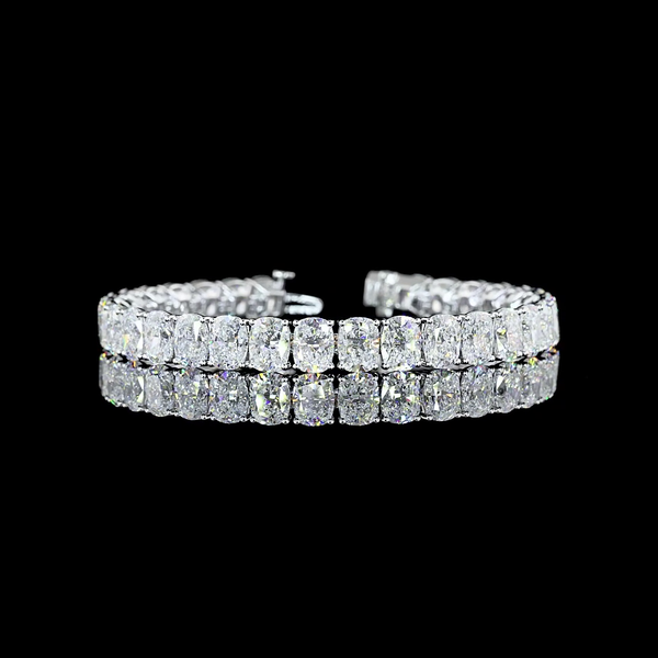 Lab-Grown 33.19 Carat Cushion Brilliant E-VVS2 Diamond 14K White Gold Tennis Bra