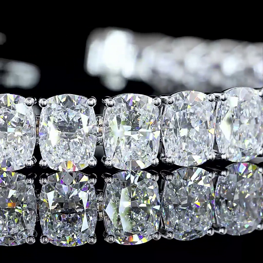 Lab-Grown 33.19 Carat Cushion Brilliant E-VVS2 Diamond 14K White Gold Tennis Bra