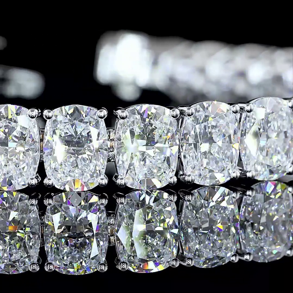 Lab-Grown 33.19 Carat Cushion Brilliant E-VVS2 Diamond 14K White Gold Tennis Bra