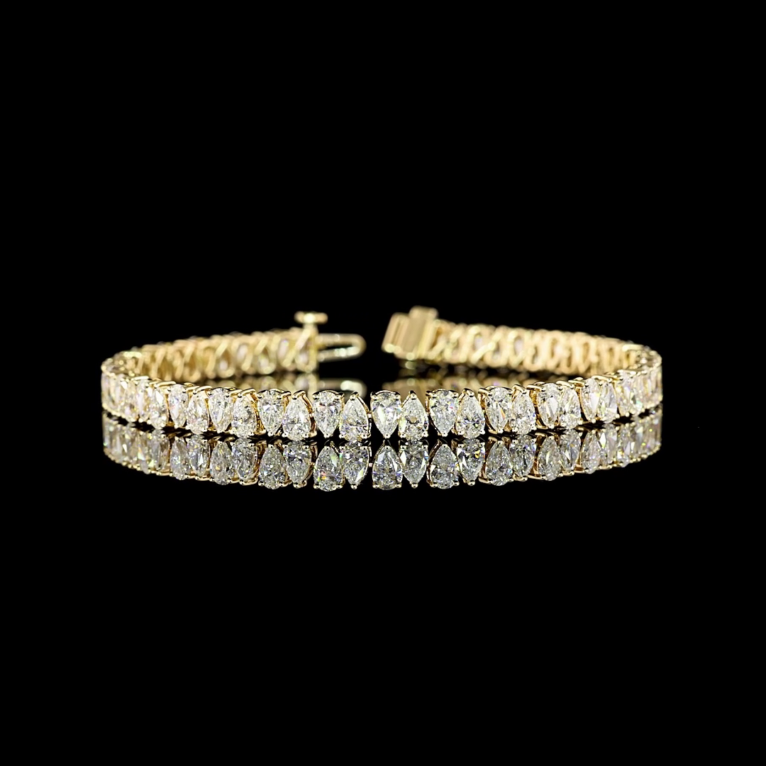 Lab-Grown 9.95 Carat Pear E-VS Diamond 14K Yellow Gold Tennis Bracelet