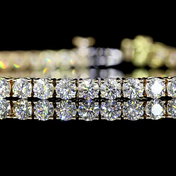 Lab-Grown 5.23 Carat Round E-VS Diamond 14K Yellow Gold Tennis Bracelet