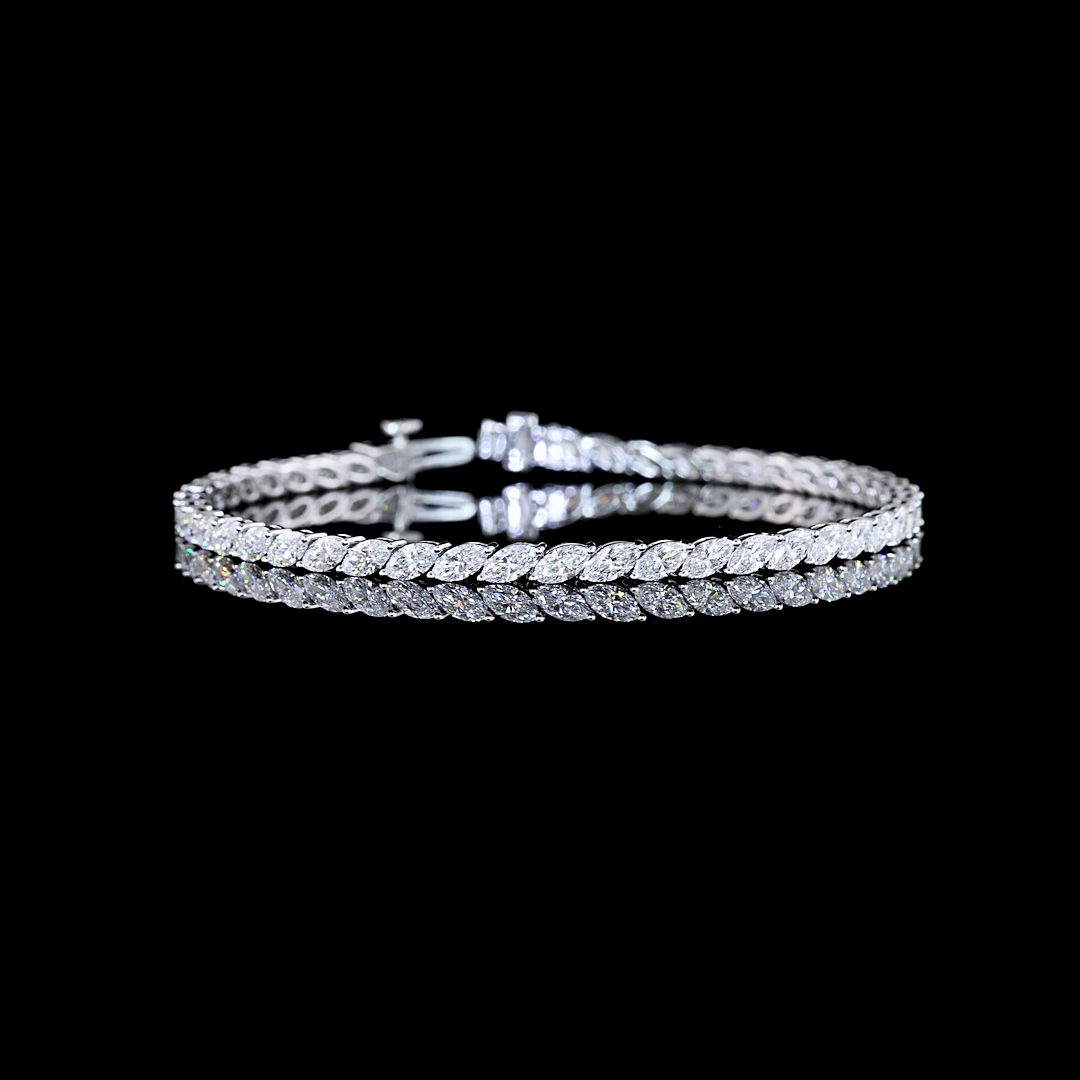 Lab-Grown 5.7 Carat Marquise E-VS1 Diamond 14K White Gold Tennis Bracelet