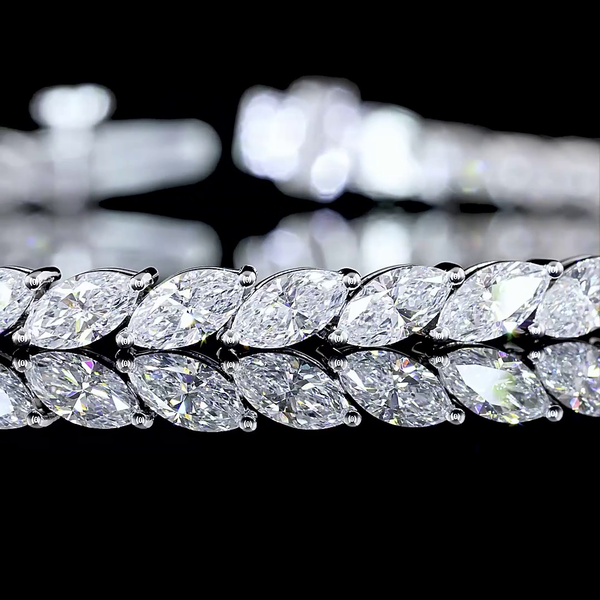 Lab-Grown 5.7 Carat Marquise E-VS1 Diamond 14K White Gold Tennis Bracelet