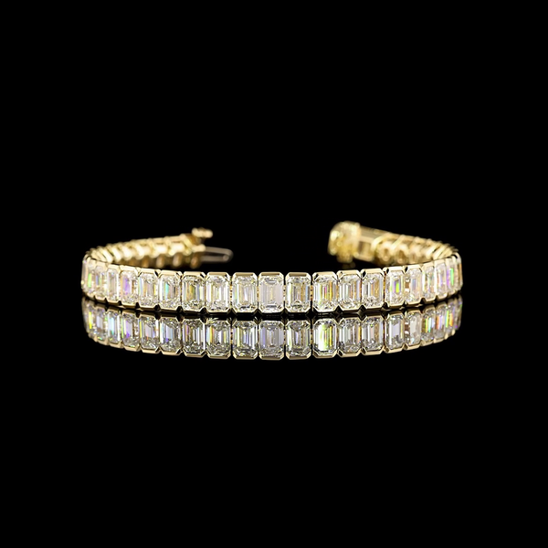 Lab-Grown 20.62 Carat Emerald E-VS Diamond 14K Yellow Gold Tennis Bracelet