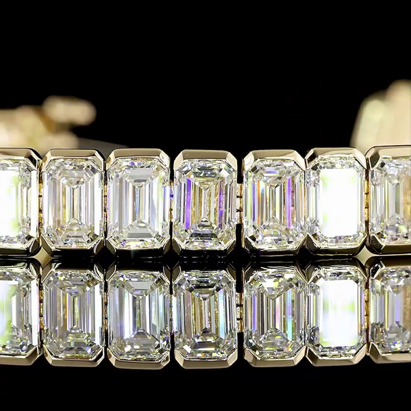 Lab-Grown 20.62 Carat Emerald E-VS Diamond 14K Yellow Gold Tennis Bracelet