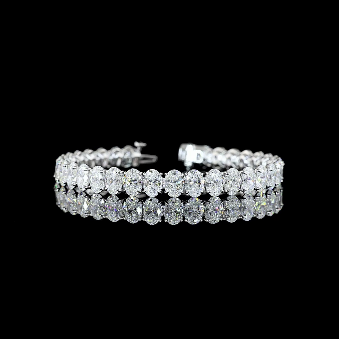 Lab-Grown 25.04 Carat Oval E-VVS2 Diamond 14K White Gold Tennis Bracelet