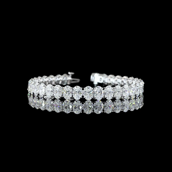 Lab-Grown 25.04 Carat Oval E-VVS2 Diamond 14K White Gold Tennis Bracelet