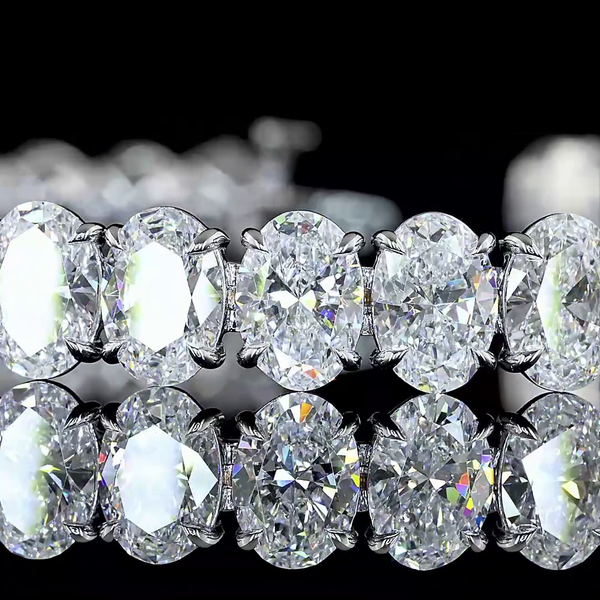 Lab-Grown 25.04 Carat Oval E-VVS2 Diamond 14K White Gold Tennis Bracelet