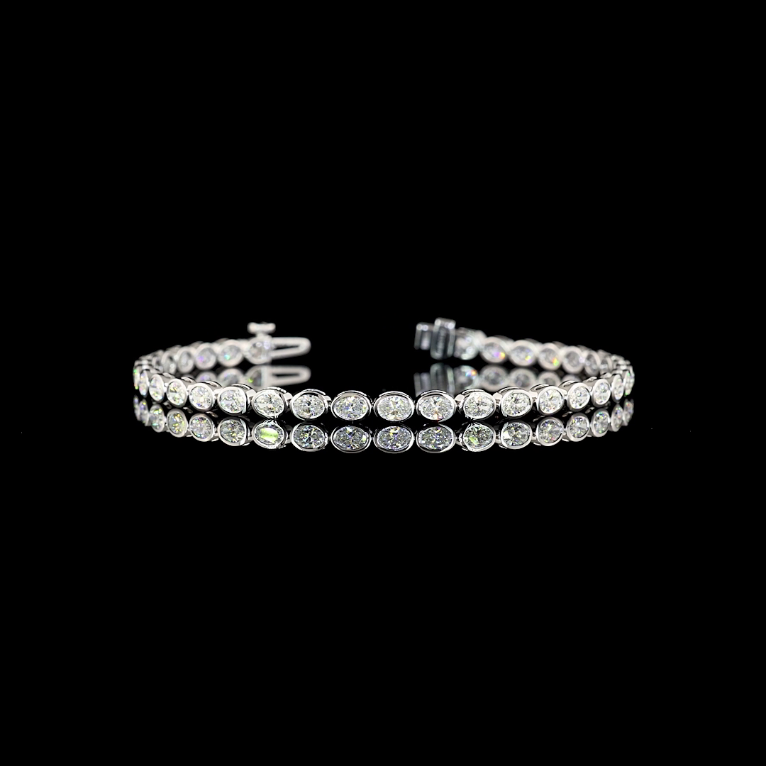 Lab-Grown 3.54 Carat Oval F-VS2 Diamond 14K White Gold Tennis Bracelet