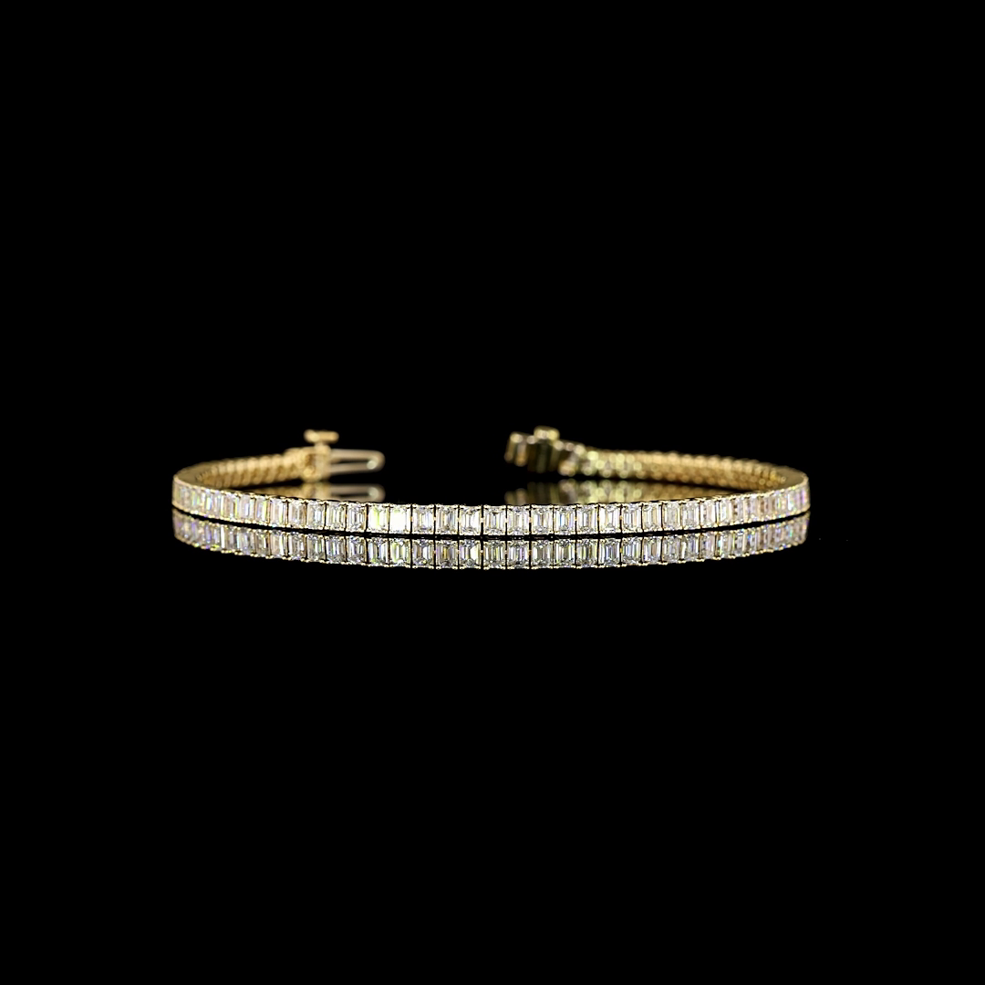 Lab-Grown 3.88 Carat Emerald E-VS Diamond 14K Yellow Gold Tennis Bracelet