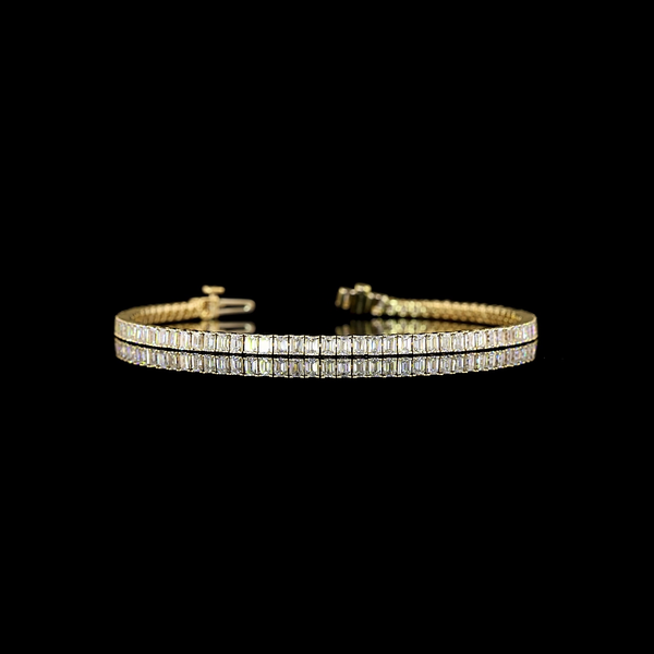 Lab-Grown 3.88 Carat Emerald E-VS Diamond 14K Yellow Gold Tennis Bracelet