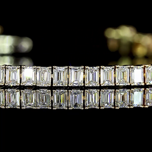 Lab-Grown 3.88 Carat Emerald E-VS Diamond 14K Yellow Gold Tennis Bracelet