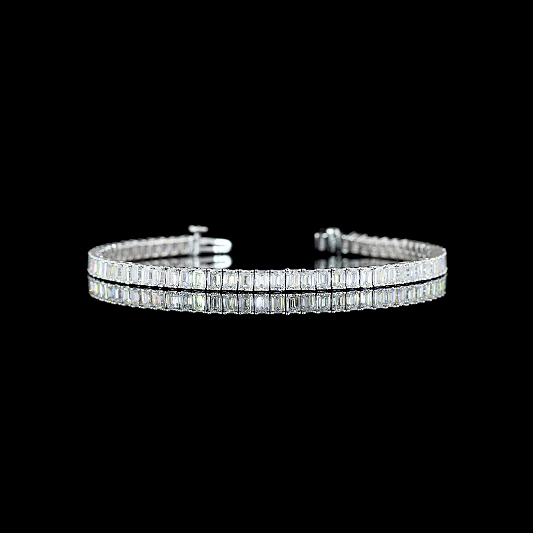 Lab-Grown 6.5 Carat Emerald E-VS Diamond 14K White Gold Tennis Bracelet