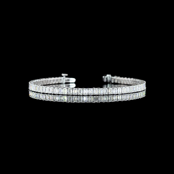 Lab-Grown 6.5 Carat Emerald E-VS Diamond 14K White Gold Tennis Bracelet