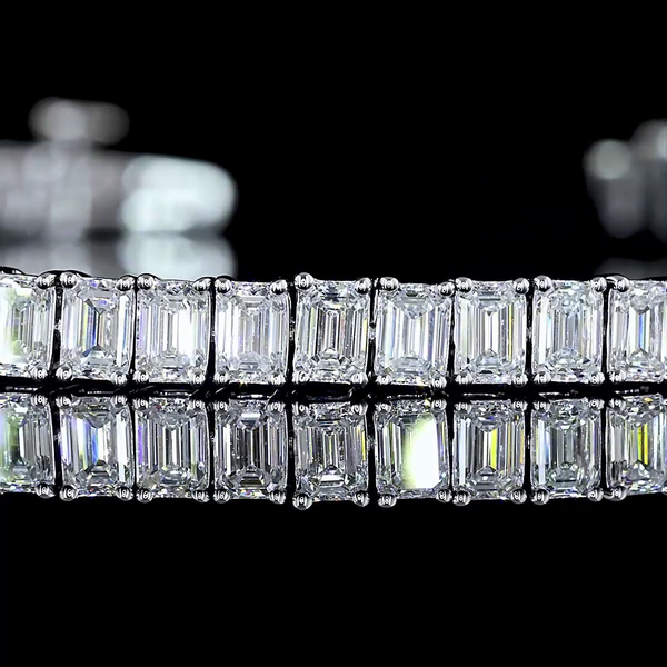 Lab-Grown 6.5 Carat Emerald E-VS Diamond 14K White Gold Tennis Bracelet