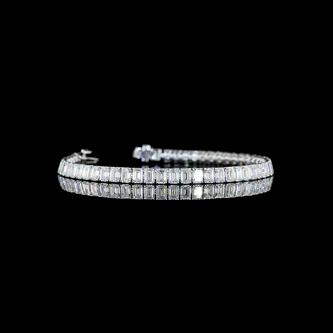 Lab-Grown 10.61 Carat Emerald E-VS Diamond 14K White Gold Tennis Bracelet