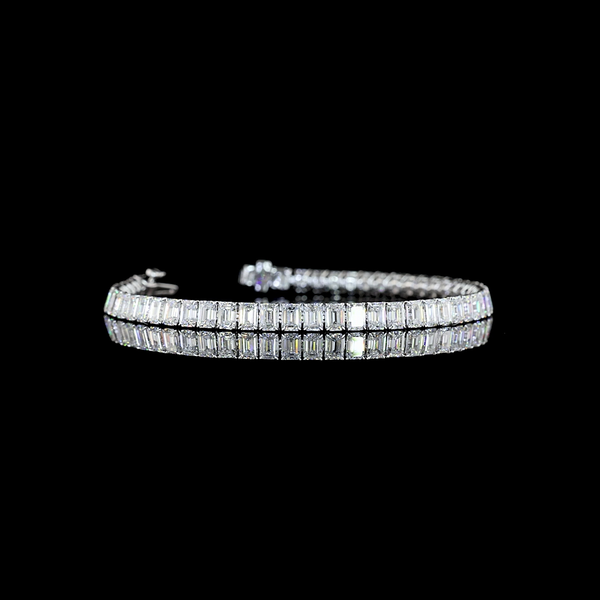 Lab-Grown 10.61 Carat Emerald E-VS Diamond 14K White Gold Tennis Bracelet