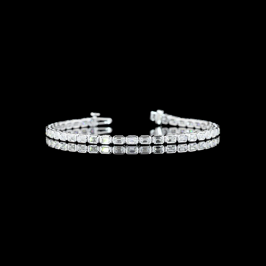 Lab-Grown 3.7 Carat Emerald E-VS Diamond 14K White Gold Tennis Bracelet