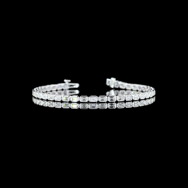 Lab-Grown 3.7 Carat Emerald E-VS Diamond 14K White Gold Tennis Bracelet