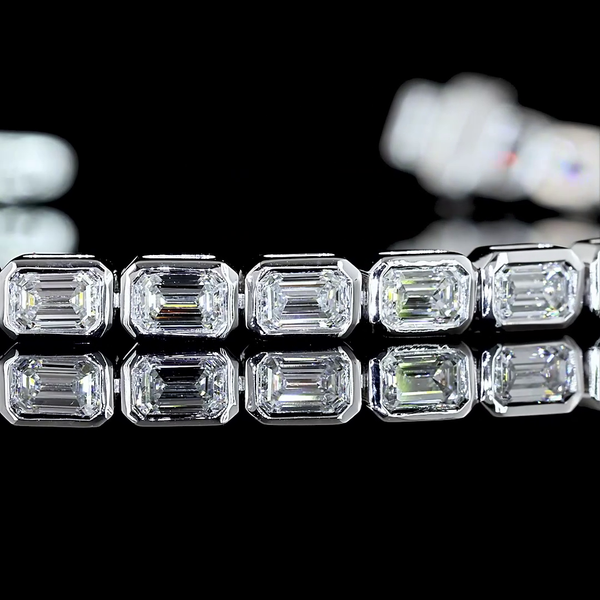 Lab-Grown 3.7 Carat Emerald E-VS Diamond 14K White Gold Tennis Bracelet