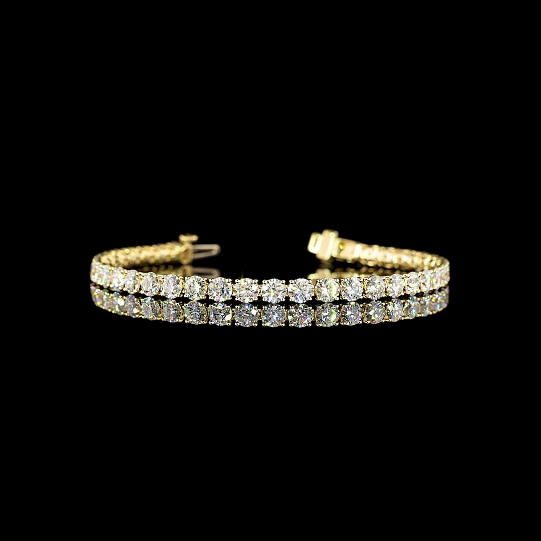 Lab-Grown 8.95 Carat Round E-VS Diamond 14K Yellow Gold Tennis Bracelet