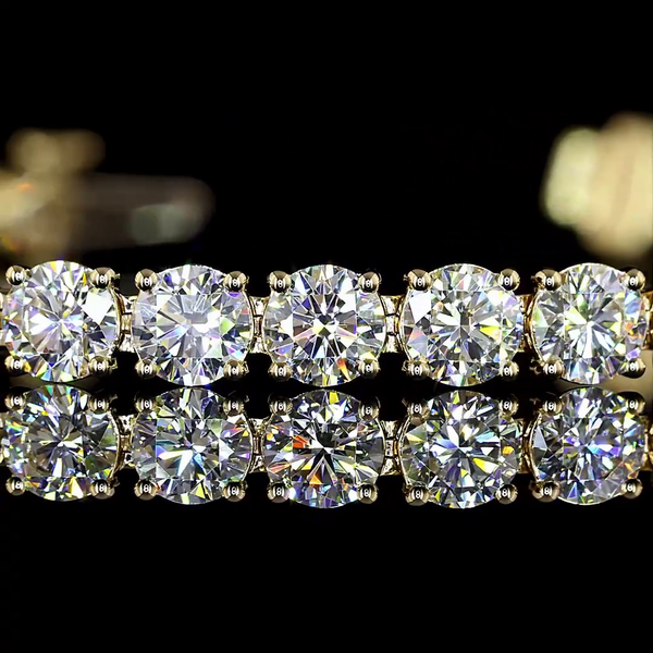 Lab-Grown 8.95 Carat Round E-VS Diamond 14K Yellow Gold Tennis Bracelet