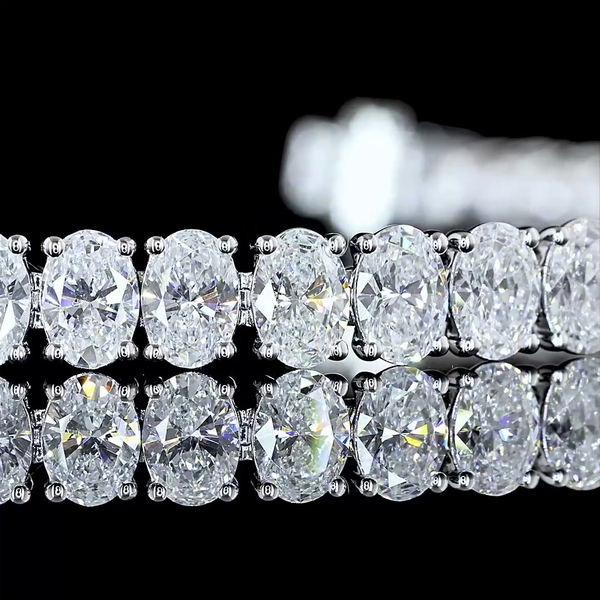 Lab-Grown 10.17 Carat Oval E-VS1 Diamond 14K White Gold Tennis Bracelet