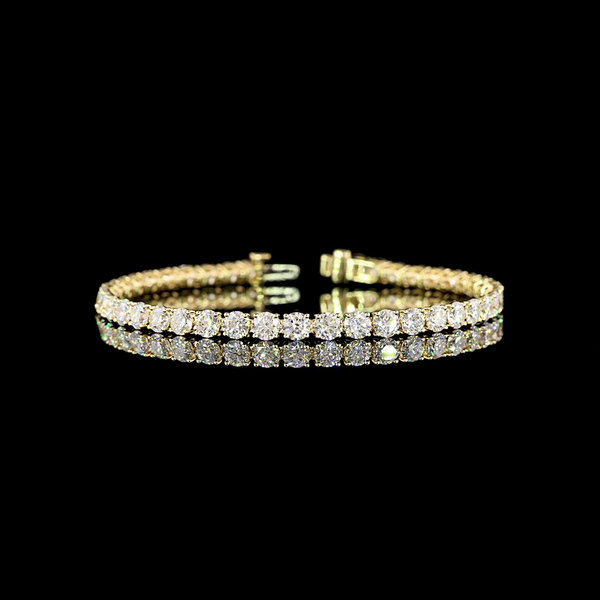 Lab-Grown 10.02 Carat Round F-VS2 Diamond 14K Yellow Gold Tennis Bracelet