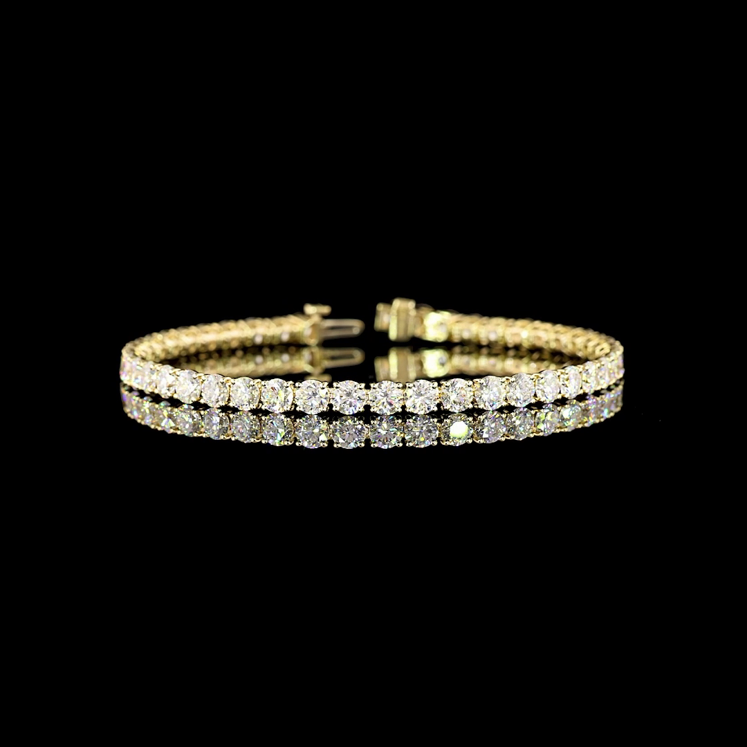 Lab-Grown 10.61 Carat Round F-VS2 Diamond 14K Yellow Gold Tennis Bracelet