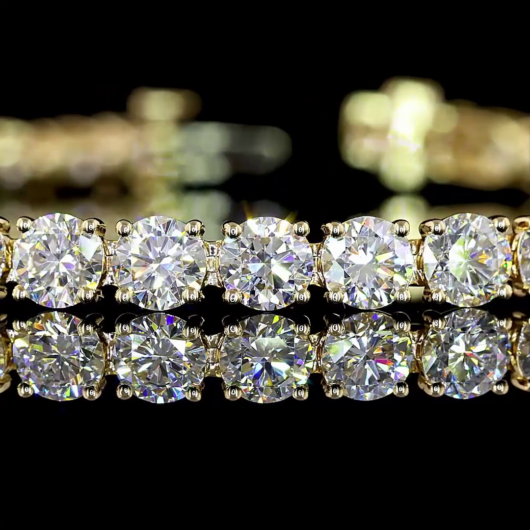 Lab-Grown 10.61 Carat Round F-VS2 Diamond 14K Yellow Gold Tennis Bracelet