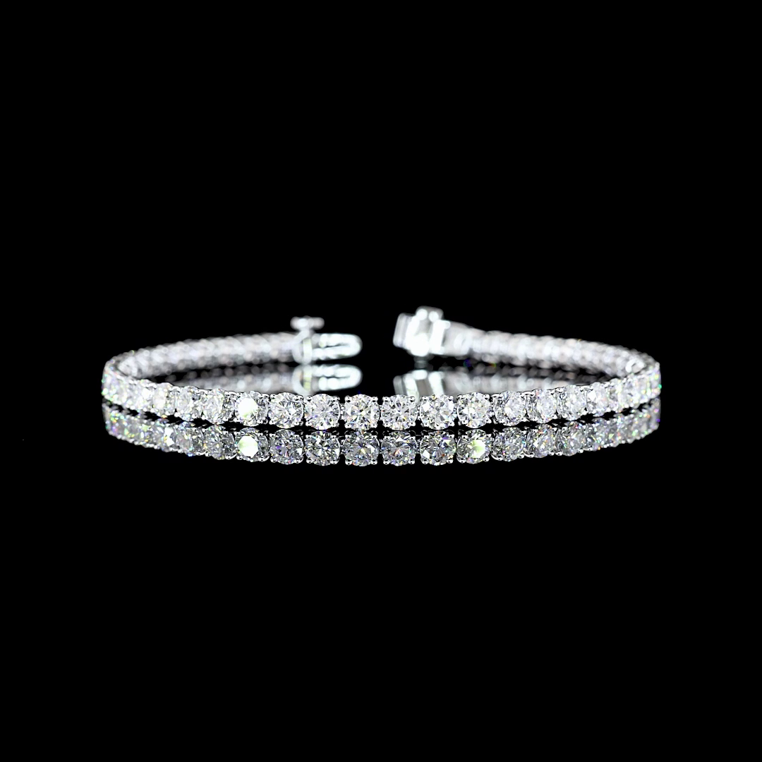 Lab-Grown 9.09 Carat Round E-VS Diamond 14K White Gold Tennis Bracelet