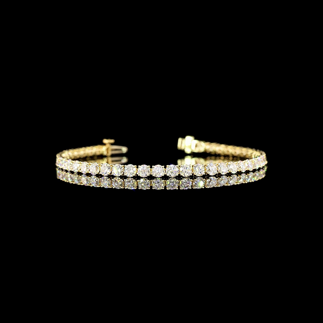 Lab-Grown 7.1 Carat Round E-VS Diamond 14K Yellow Gold Tennis Bracelet