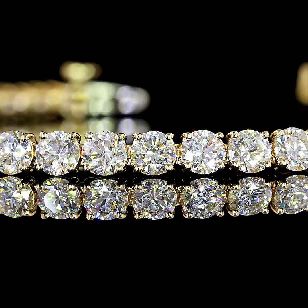 Lab-Grown 7.1 Carat Round E-VS Diamond 14K Yellow Gold Tennis Bracelet