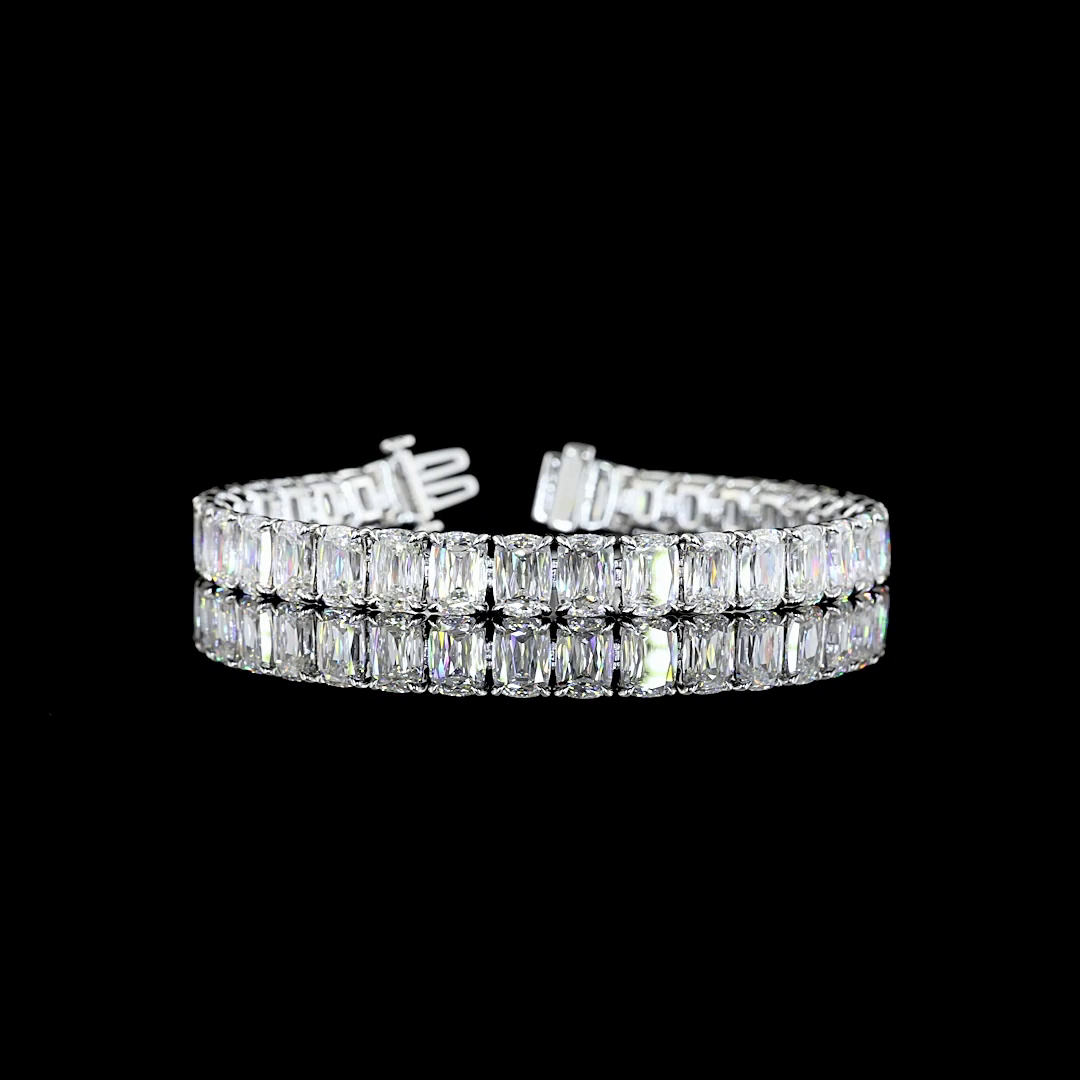 Lab-Grown 35.67 Carat Radiant Modified E-F-VS1 Diamond 14K WG Tennis Bracelet