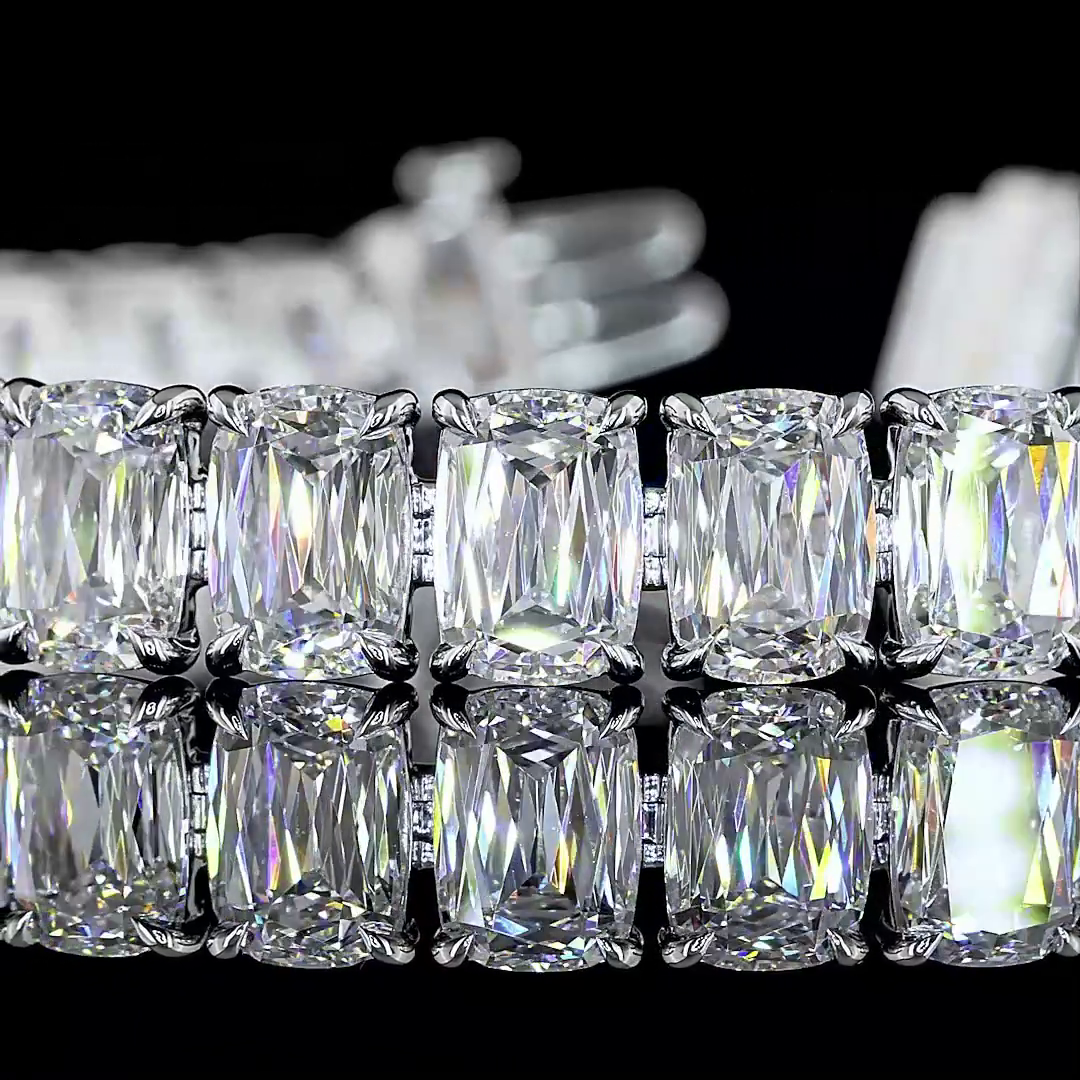 Lab-Grown 35.67 Carat Radiant Modified E-F-VS1 Diamond 14K WG Tennis Bracelet