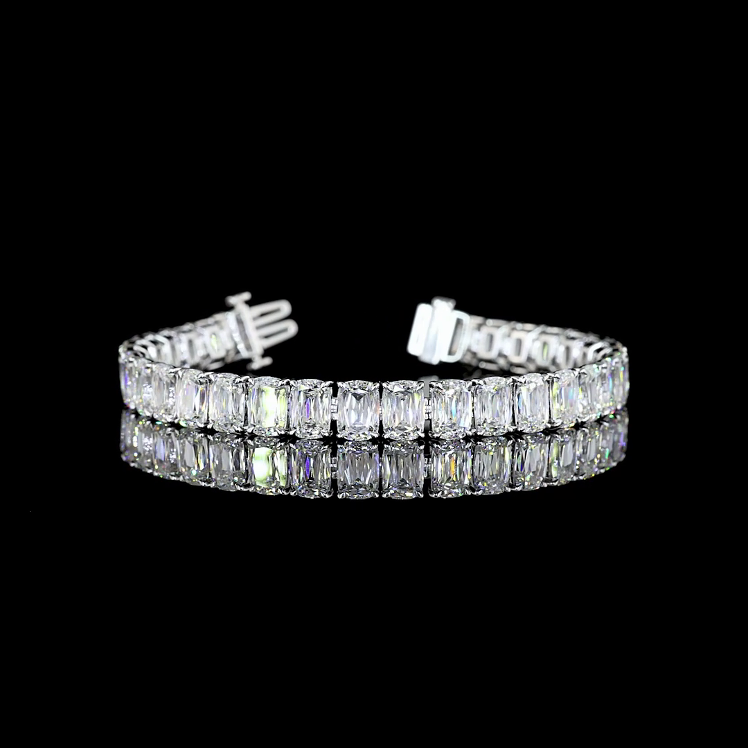 Lab-Grown 33.56 Carat Radiant Modified E-F-VVS1 Diamond 14K WG Tennis Bracelet