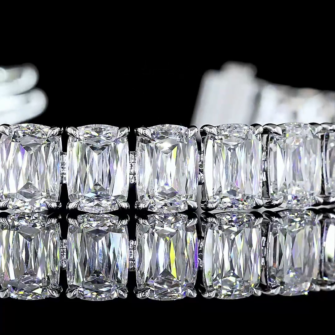 Lab-Grown 33.56 Carat Radiant Modified E-F-VVS1 Diamond 14K WG Tennis Bracelet