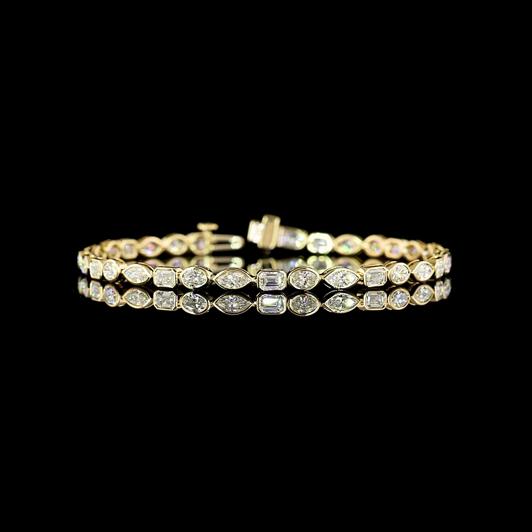 Lab-Grown 4.54 Carat MIX E-VS Diamond 14K Yellow Gold Tennis Bracelet