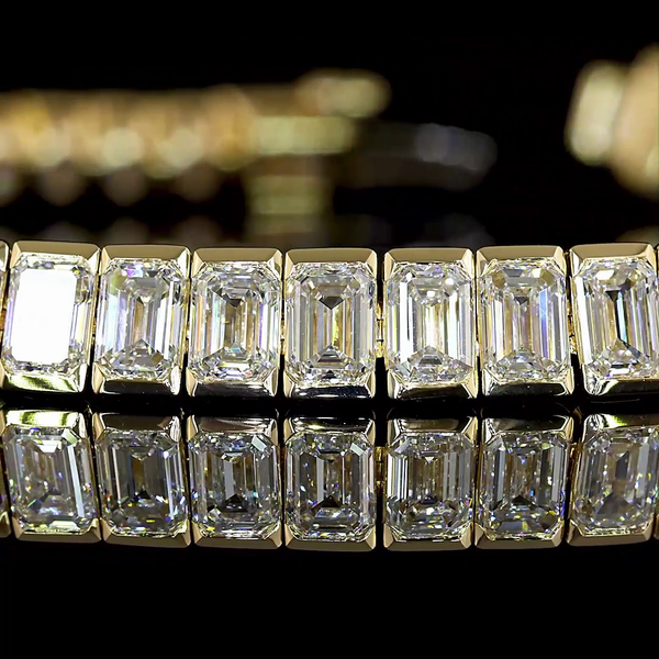 Lab-Grown 11.83 Carat Emerald E-VS Diamond 14K Yellow Gold Tennis Bracelet