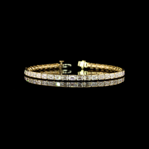 Lab-Grown 8.44 Carat Emerald - Diamond 14K Yellow Gold Tennis Bracelet