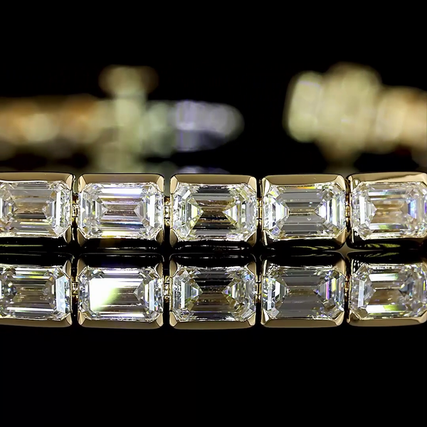 Lab-Grown 8.44 Carat Emerald - Diamond 14K Yellow Gold Tennis Bracelet