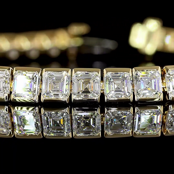 Lab-Grown 13.7 Carat Asscher E-VS Diamond 14K Yellow Gold Tennis Bracelet
